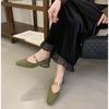 Green shoes shoes women's 2025 new popular autumn and winter suede square head gold coin chain velvet Mary Jane women's shoes