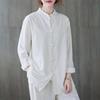 Camicie casual vintage in cotone e lino da donna, stile cinese, vintage, tinta unita, larghe, a maniche lunghe