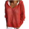 Yellow Loose V Neck Hooded Mesh Knit Top
