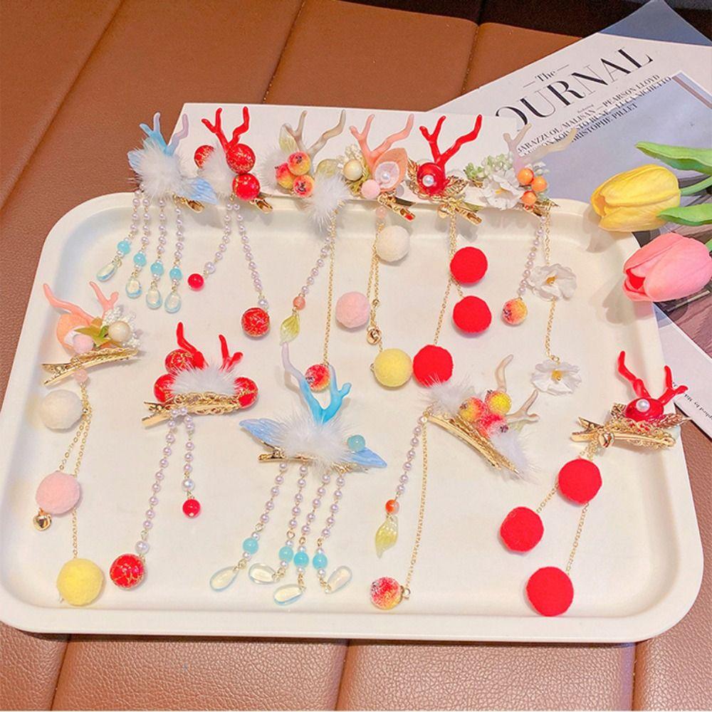 Tassel Chinese New Year Headwear Plush Ancient Style Hairpin All-match Hanfu Hair Sticks  Baby