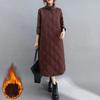 Retro Quilted Diamond Dress Thick Stitching Warm Autumn Winter Clothing Women's High-Neck Casual Long