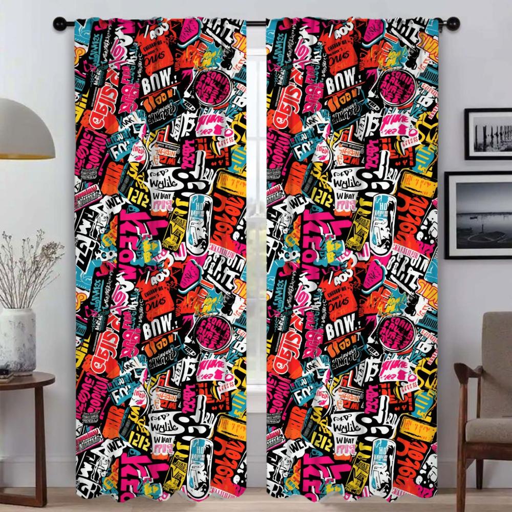 Street Element Graffiti Curtains for Bedroom Blackout Curtain for Room 2 Panel Home Interior Curtains Shades Partition Living