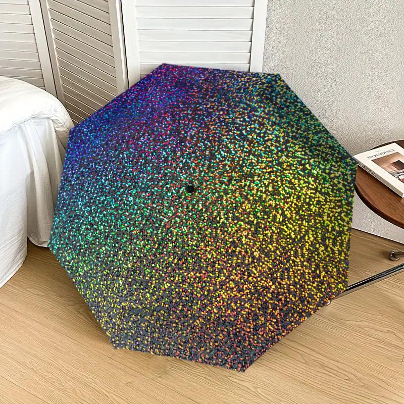 1 Stück Glitzer-Kreismuster-Schirmdesign, Automatisches Öffnungs- und Schließsystem, Hochwertiger Reiseschirm, Leicht und Tragbar