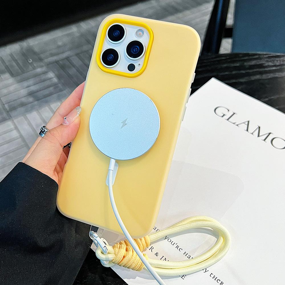 Luxury Candy Color With Lanyard For Magsafe Case for 17 16 15 14 12 11 13 Pro Max Plus Air Wireless Charge Magnetic Cover