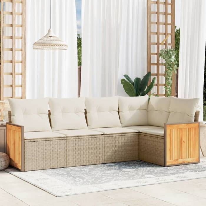 VidaXL Garden Lounge Set with Cushions 5 Pcs, Patio Sofas, Patio Furniture Set, Outdoor Furniture, Beige 3260028