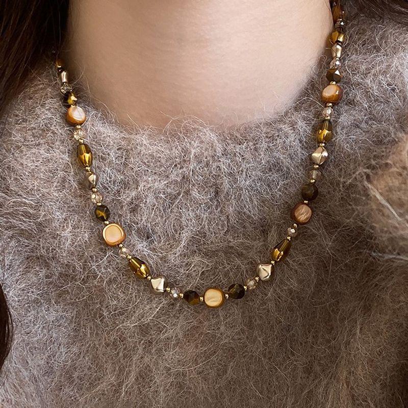 Винтажное ожерелье из бусин из камня Тигровый глаз для женщин, новое, простое, изысканное, легкая роскошь, темпераментное, универсальное, модный чокер, аксессуары Tiger s Eye Beaded Necklace S