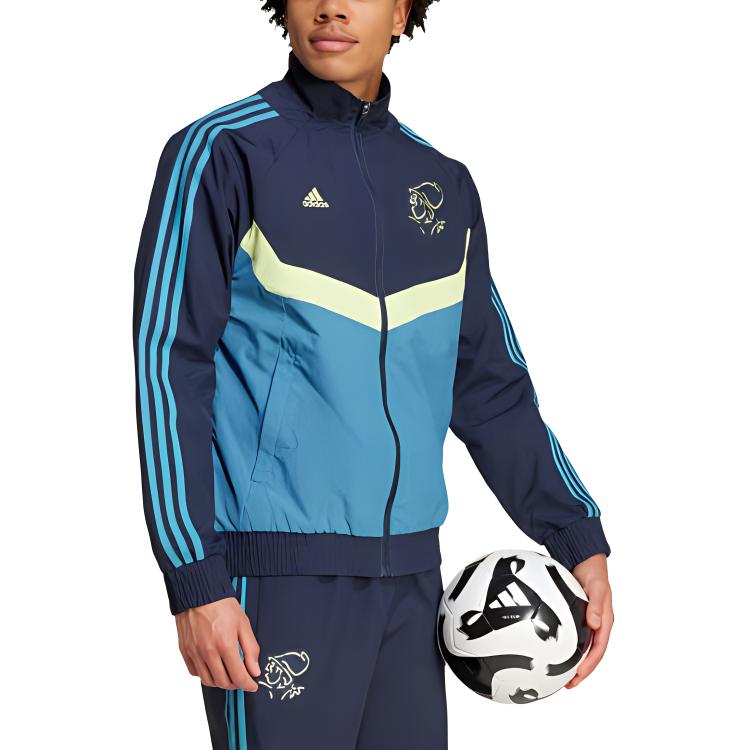Adidas Ajax Amsterdam Series Ss24 Brand Logo Stripe Zipper Sports Long Sleeve Jacket Men Jacket Ink-Blue White IT4210