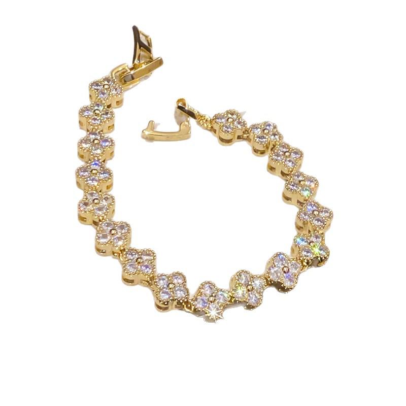 Brățară cu Flori din Zircon placată cu Aur de 14K: Bijuterii de modă vintage, rafinate, de lux pentru femei.