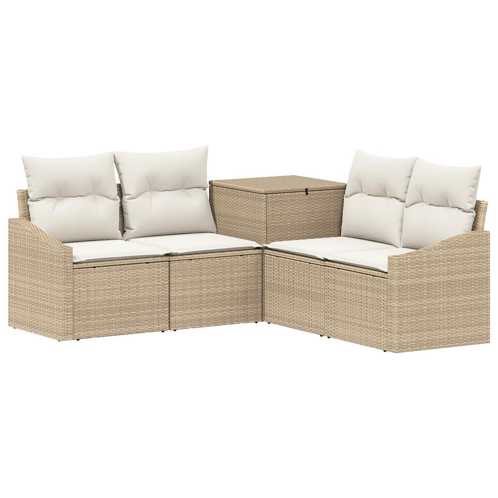 Sofa Set 5 Pieces Beige and Cream White Poly Rattan and Steel