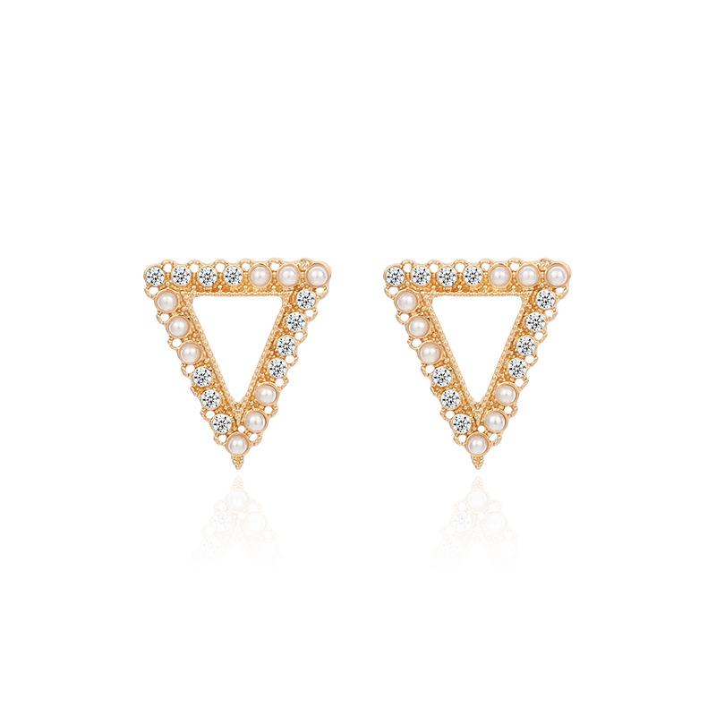 2025 New Fashion Geometric Triangle Rhinestone Earrings ins Versatile Hexagonal Pearl Earrings