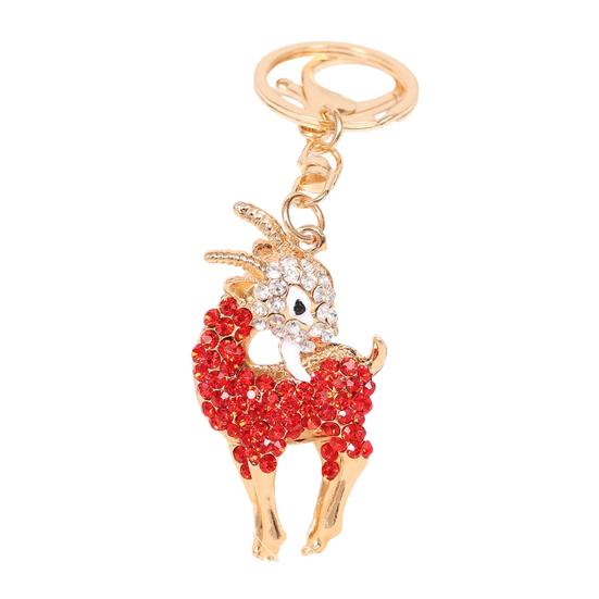 Keychain Alloy Electroplated Three-Dimensional Goat Key Chain with Colorful Rhinestones Lobster Clasp Key Ring Bag Accessories