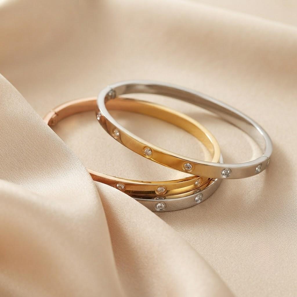 Sophisticated Modern Stainless Steel Cuff Bangle Waterproof Sparkling Jewelry Gift for Unisex