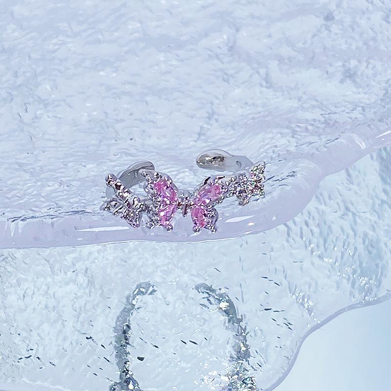 Color Treasure Purple Diamond Zircon Super Fairy Butterfly Open Ring Femininity Niche Design Pink Diamond High-End Ring