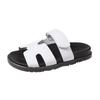 Women's Denim Leather Mix Slide Sandals, Summer Thick Sole Casual Flip Flops, Big Size