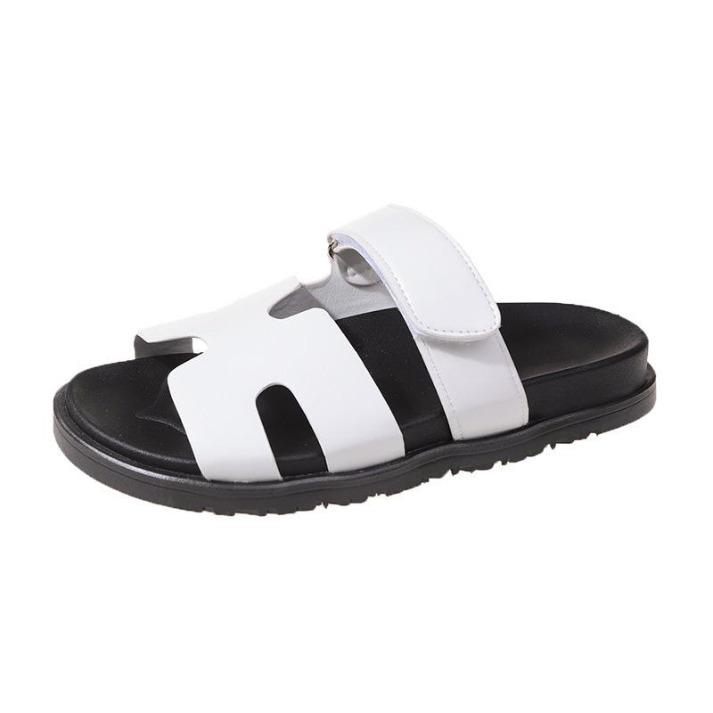 Women's Denim Leather Mix Slide Sandals, Summer Thick Sole Casual Flip Flops, Big Size