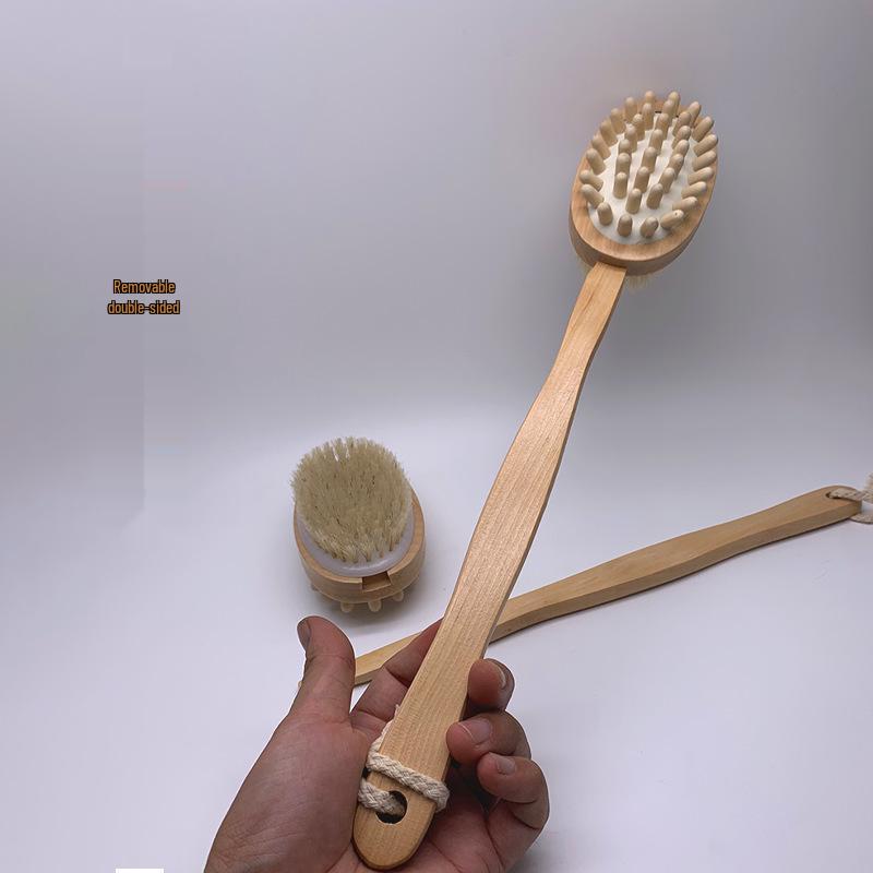Boar Bristle Long Handle Bath Brush | Soft Horsehair Exfoliating Back Scrubber & Massager