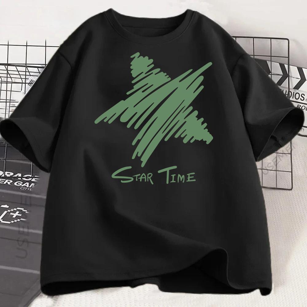 "Star" Print T Shirt  Crew Neck Comfortable Short Sleeve Tshirt Summer Cute Pullover Girls Boy T-Shirt  Women Clothing Tops