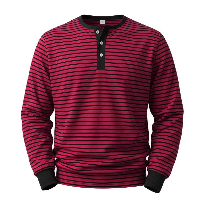 Men S Vintage Striped Long Sleeve Henley Shirt Casual Trendy