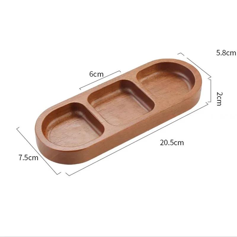 Solid Wood Rectangle Tray 2/3 Grid Condiment Plate Breakfast Sushi Bread Dessert Sauce Plate Kitchen Dinner Seasoning Dish