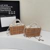 Bohemian Woven Straw Basket Bag Pearls Beaded Rattan Bags for Women Handbag Summer Travel Beach Shoulder Crossbody Bag Box Purse