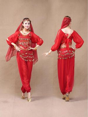Women's Ethnic Belly Dance Stage Costume - Long Sleeve Top & Pants Set