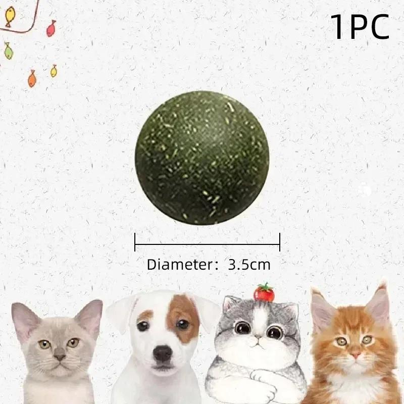 Natural Catnip Ball Rotating Cat Toy Edible Cat Mint Lickable Treats for Kittens Teeth Cleaning