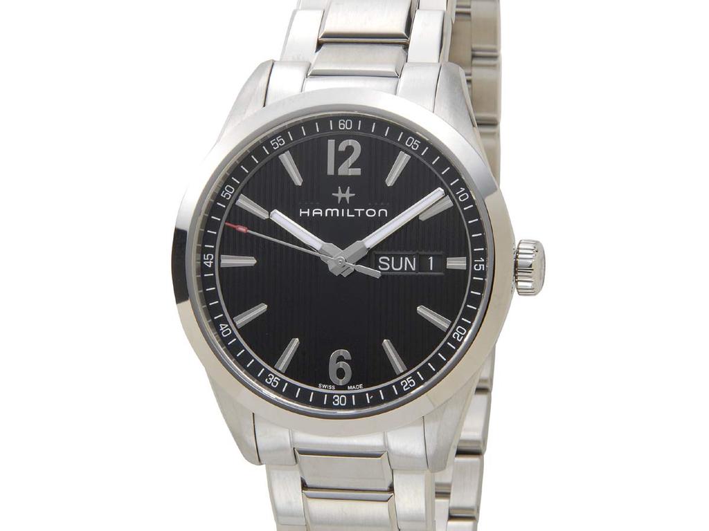 Hamilton Broadway Day Date Quartz Watch, Black Dial, Stainless Steel with Sapphire Crystal, 39.5mm Swiss Movement, Water Resistant To 5 ATM, Men's