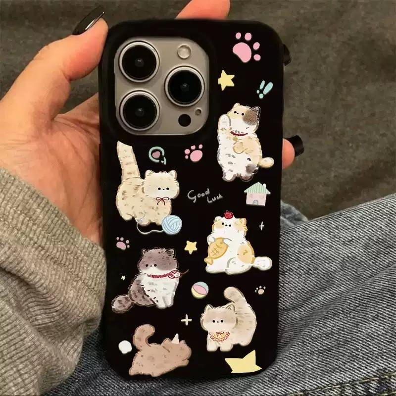 Love Multiple Cute Cats House Phone Case For IPhone 17 Air 16 15 14 Plus 13 12 11 Pro Max Dustproof Flexible Protective Cover