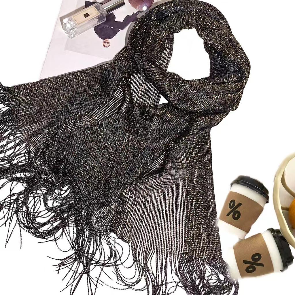 Women'S Artificial Silk Scarf Gold And Silver Silk Flat Scarf Thin Scarf Polyester And Nylon Scarf European And American Hollow Scarf