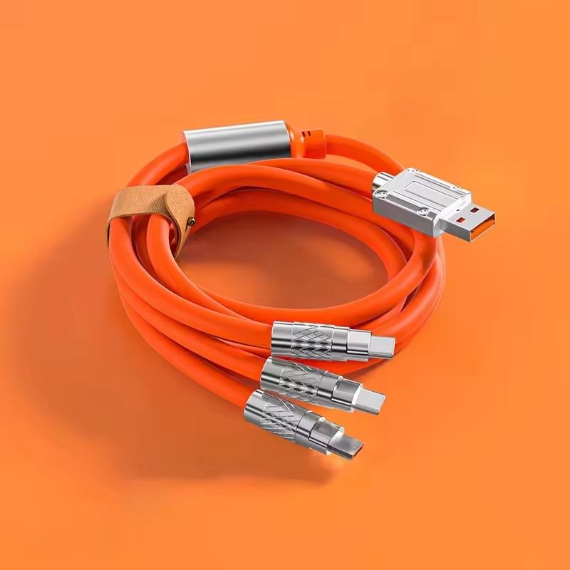 Data Cable Metal Fast Charger Cables Super Fast Charging Silicone Universal Multiple 6A 3 in 1 120w Standard Micro Usb Cable 1 meter оранжевый