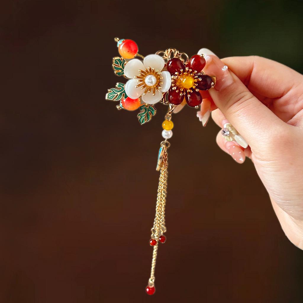 Elegant Blue Cloud Pearl Hairpin with Tassel
