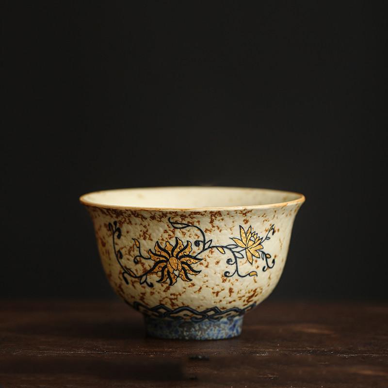 1 Pc Chinese Handmade Flowers Ceramic Tea Cup Household Teacup Vintage Tea Bowl Travel Personal Meditation Cup Teaware 45ml
