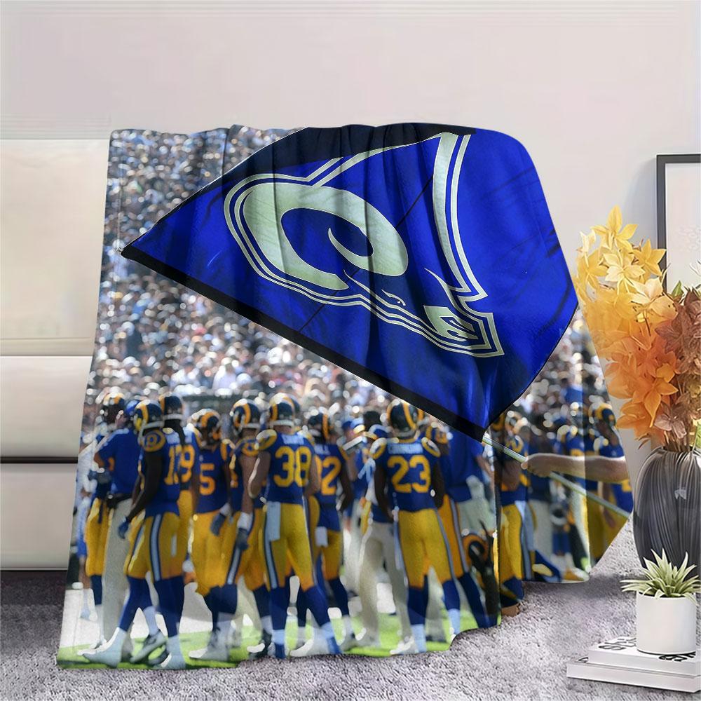 LA Rams Printed Flannel Blanket, Soft Throw for Bedroom Sofa, Washable, Fan Merchandise, Great Gift.