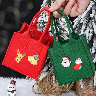 Christmas Diy Handbag Felt Cloth With Stickers Candy Gift Apple Storage Bag Cute Cartoon New Year Christmas Eve Child Decoration
