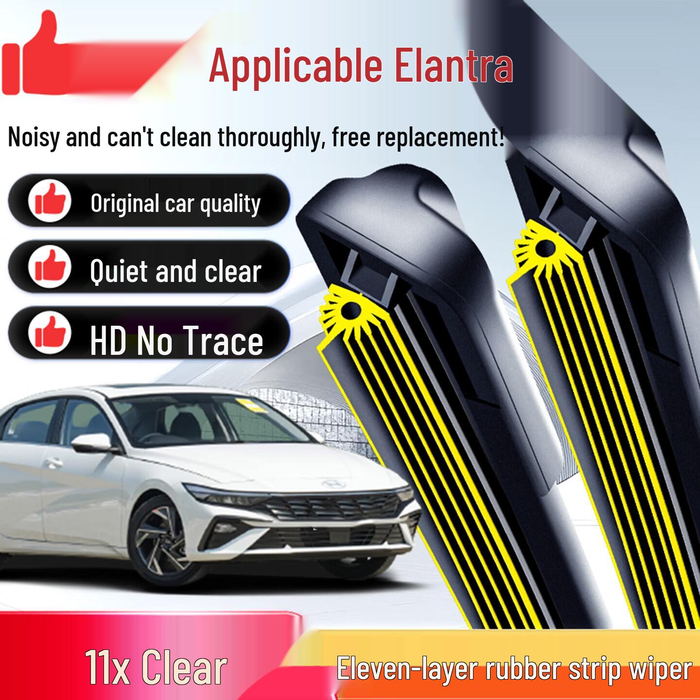 

Modern Elantra Frameless Silent Wiper Blade: Original 11-Layer Rubber Strip 1 set Elantra 2004-2017