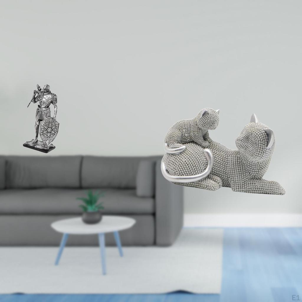 Nordic Resin Knight Cat Figurine Abstract Animal Art Sculpture Ornament for Desk Cabinet Tabletop