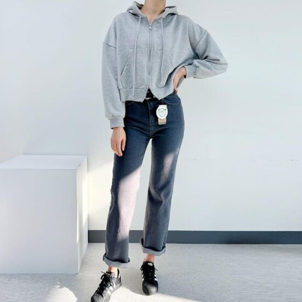 Mizqz Mini Crop Two Way Hooded Zip Up