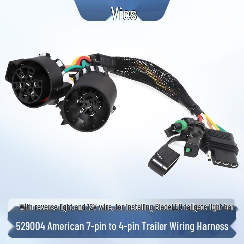 

529004 American 7-Pin to 4-Pin Quick Connect Wiring Harness with Reverse and 12V Wires for Truck Trailers.