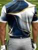 Men's Casual Sport Short Sleeve T-Shirt with Iridescent Stripes and Golf Pattern Print, Breathable Regular Fit, Suitable for Daily Casual and