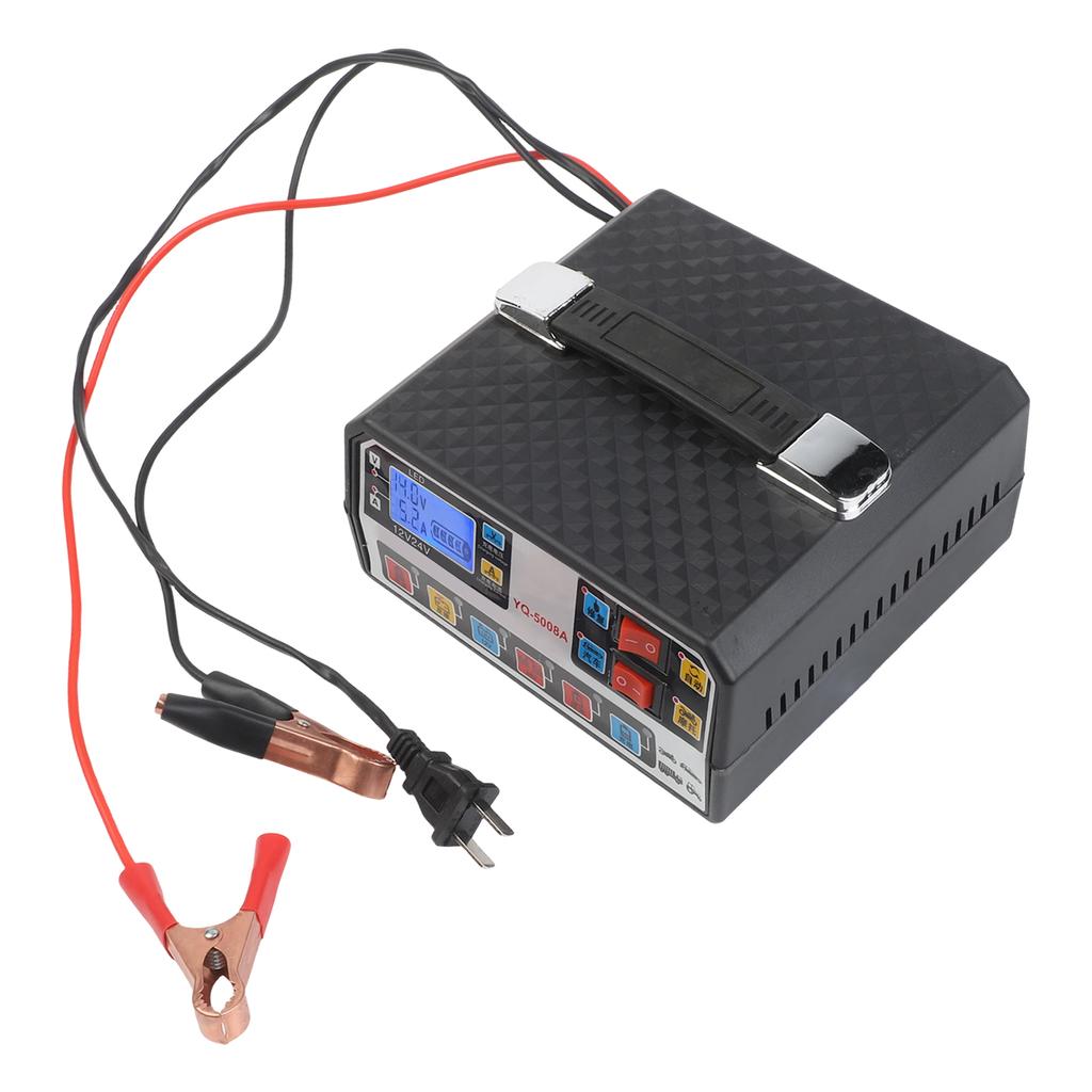 Car Battery Charger 12V 24V 500A Intelligent Pulse Repair Technology with LCD Display and Reverse Connection Protection
