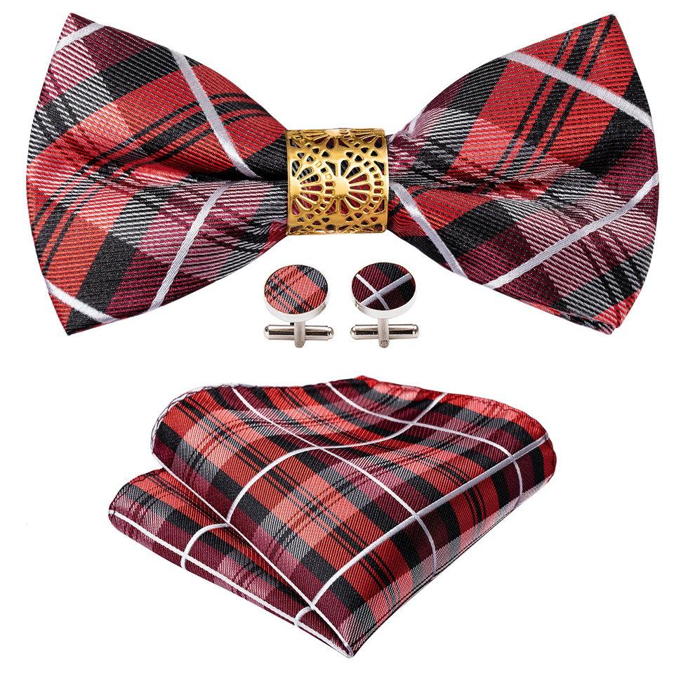 Barry.Wang Papion pentru bărbați, în carouri cachete, set de butoni cu papioane