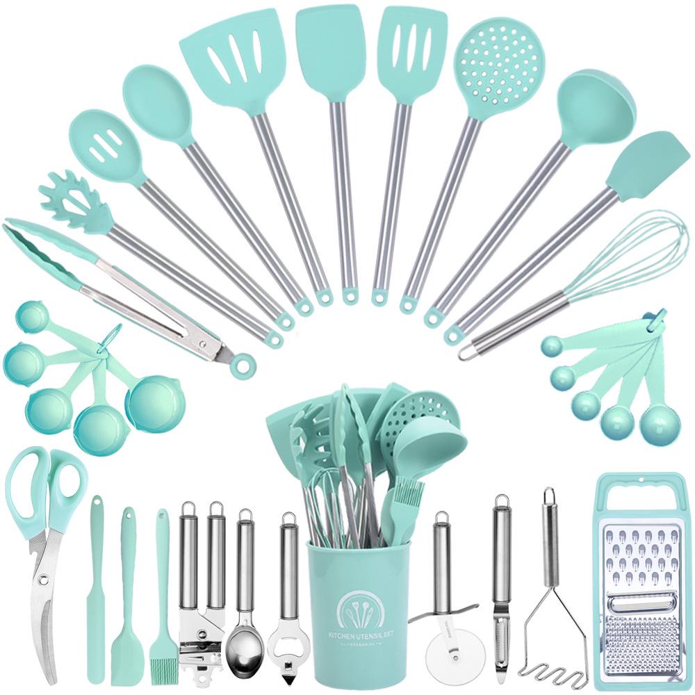 33-Piece High-Temp Resistant Silicone Utensil Set with Non-Stick Spatula & Stainless Steel Cutlery