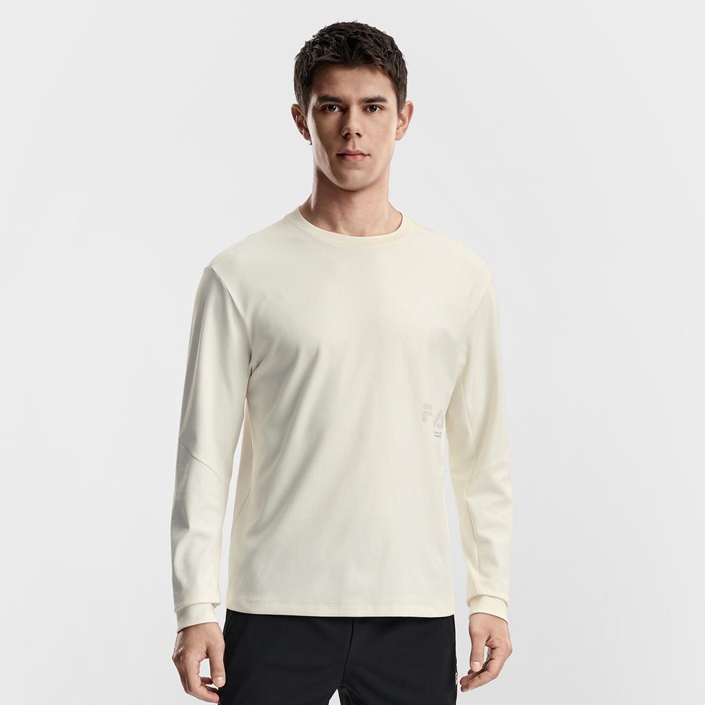 Fila Fitness Minimalist Sports Casual Training Comfortable Crew Neck Pullover Long Sleeve T-Shirt Men Tops Cotton-Candy-White A11M611209FIV