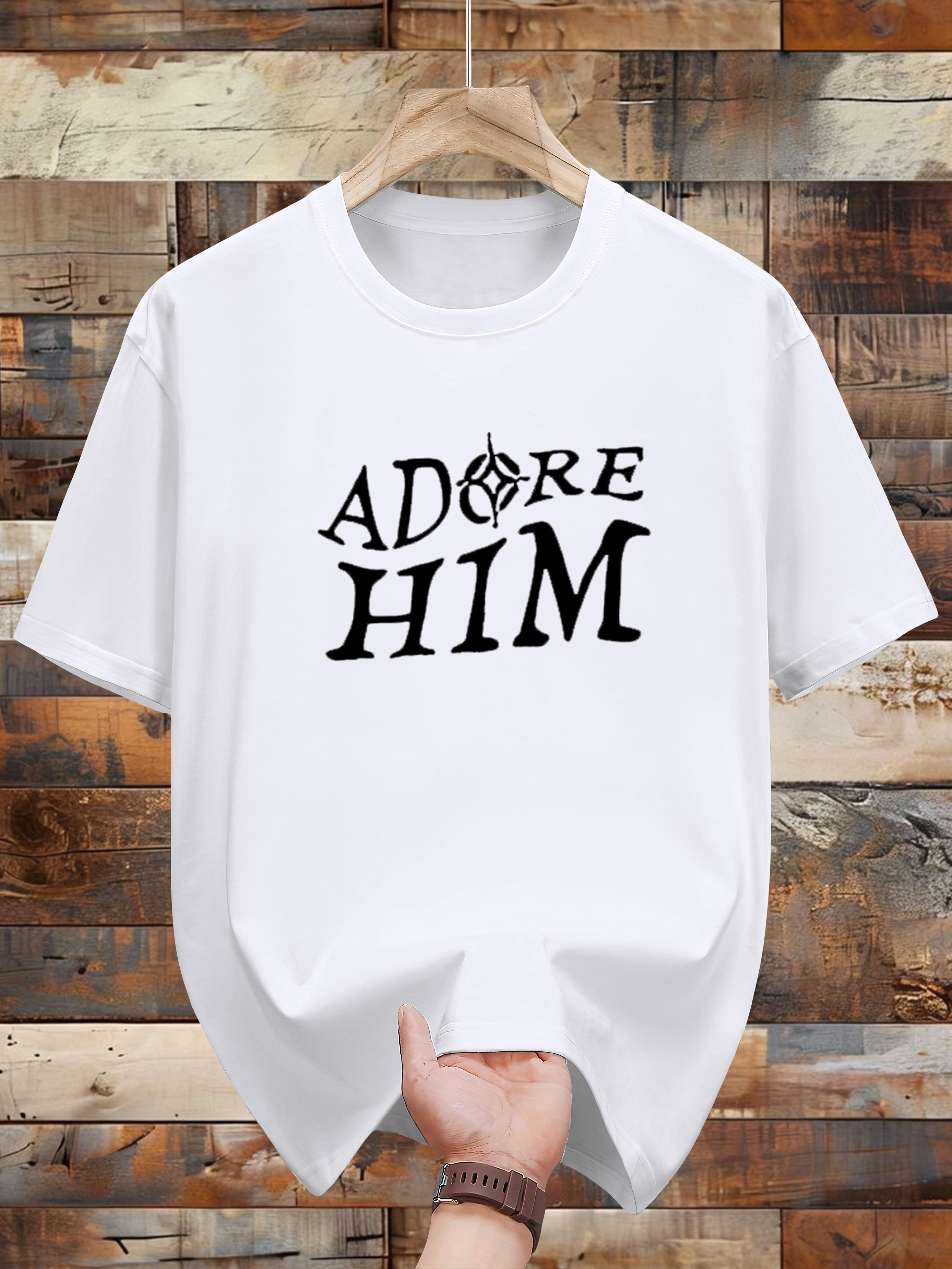 

Niuwang Selection 200g 100% Cotton Short Sleeve T-shirt - White Casual Graphic Print Tee with ADORE HIM & Crown Design XXXXL