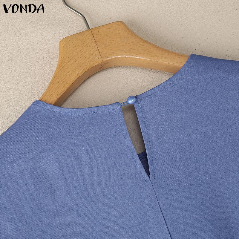 VONDA Women Round Neck Long Sleeve Casual Loose Ruffled Maxi Long Dress