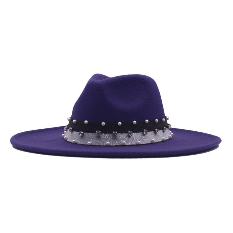 New Elastic Webbing Point Drill Men and Women Couple Hat Woolen Top Hat M Big Brim Jazz Hat