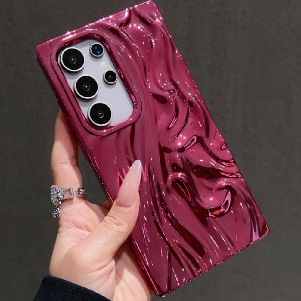 

Electroplate 3D Wrinkle Phone Case For Samsung S25 S26 S24 Ultra S26 Plus S23 FE Purple Water Ripple Shockproof Cover For Samsung Galaxy S23