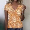 Damen V-Ausschnitt Kurzarm T-Shirt Blumendruck Lässig Lockerer Schnitt Leichtes Bequemes Oberteil für den täglichen Gebrauch