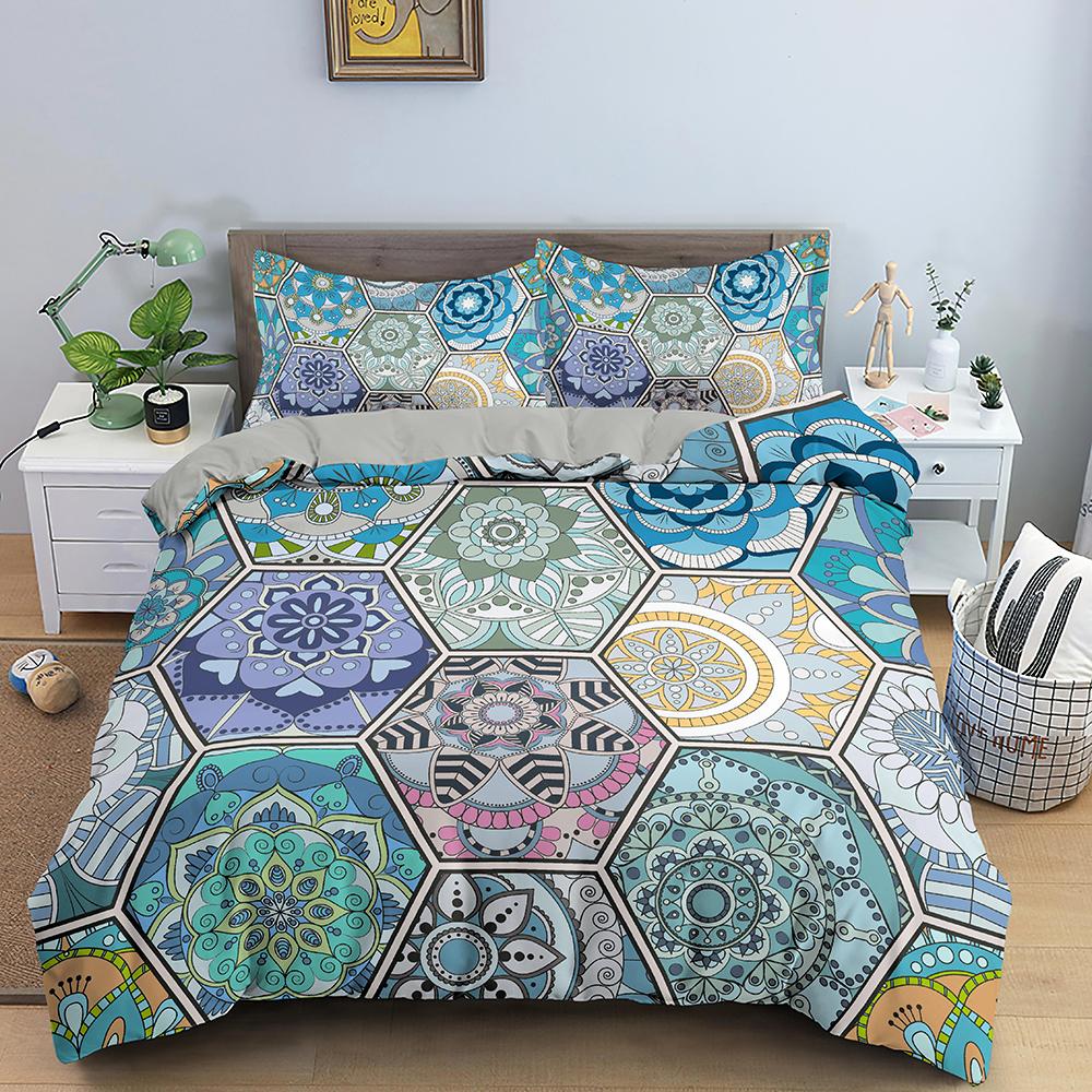 Geometric Mandala King Queen Duvet Cover Boho Ethnic Style Bedding Set For Teens Adults Mediterranean Soft Polyester Quilt Cover