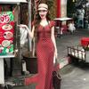 Korean Retro Bubble Sleeve Dress Plaid Lace Splicing Summer Design Sense Niche Slim and Thin Skirt